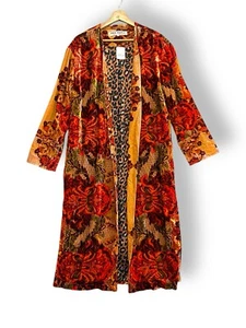 Free People Velvet Duster Coat Mirabella Orange Print XS/S Long - Picture 1 of 18