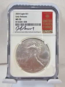 2024 American Silver Eagle NGC MS70 Red Book Label, Jeff Garrett Hand Signed, ER - Picture 1 of 3