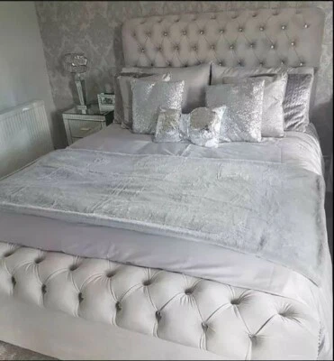 Sleigh King-size silver Plush Chesterfield  Bed Frame only  - Image 1 of 4