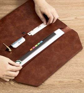 Briefcase laptop ipad bag Messenger Envelope pocket cow Leather brown A127 - Picture 1 of 3