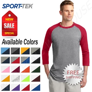 Sport-Tek Mens 100% Cotton Raglan 3/4 Sleeve Colorblock Baseball T-Shirt M-T200 - Picture 1 of 23