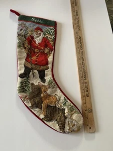 Red Velvet Needlepoint Santa Animals Sophia Christmas Stocking - Picture 1 of 10