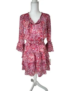 MISA Elle Girls Size 16 Smocked Waist Rose Mini Dress w/ Tiered Bottom - Picture 1 of 16