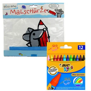 Krickel-Krakel Malschürze zum klecksen atmungsaktiv inkl.12 Bic Wachs Malstifte - Imagen 1 de 3