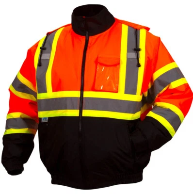 HIGH VISIBILITY WATERPROOF ANSI HI VIS REFLECTIVE ROAD WORK SAFETY BOMBER JACKET - Image 1 of 4