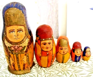 Unusual ?Antique Nesting Stacking Russian Dolls 5 Vintage 5.5" tall Numbered 26 - Picture 1 of 7