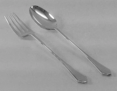 Par de cuchara y tenedor grandes plateados de colección, patrón de emburio de Mappin & Webb Foto 1 de 4