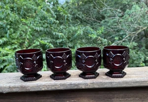 Vinatage AVON 1876 Ruby Red Cape Cod Footed Drinking Glasses - Set of 4 - Picture 1 of 4