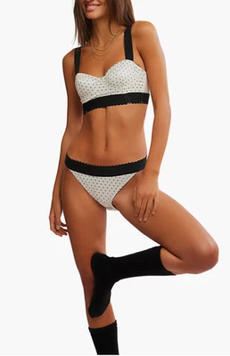 Nuevo con etiquetas Sujetador y panty Free People Viva La con aros Longline blanco y negro a lunares XS Foto 1 de 4