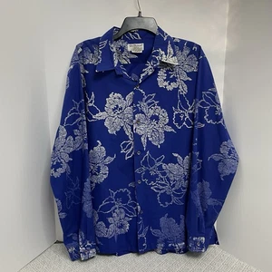 Camisa vintage para hombre XL Tori Richard manga larga floral azul hawaiano con botones - Imagen 1 de 6