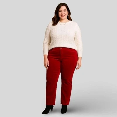 Talbots Flawless Five-Pocket Velvet Pants Plus 16W Red Straight Leg Stretch - Image 1 of 4