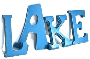 Wood Alphabet Letters Wall Plaque Blue LAKE - Picture 1 of 5