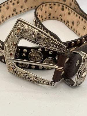Cinturón de cuero concho con estrás occidental para mujer marrón plata tachonado talla 32 34 Foto 1 de 4