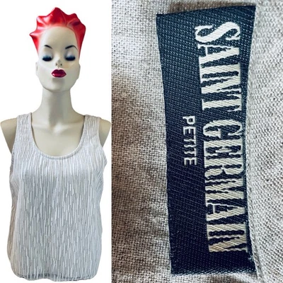 Camiseta sin mangas SAINT GERMAIN Petite DE COLECCIÓN AÑOS 80 Chic Avena Lino EXCELENTE Foto 1 de 4