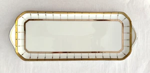 Plato sándwich pastel oblongo Haviland Limoges pandereta puntos dorados líneas recorte 15" - Imagen 1 de 15