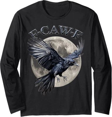 Camiseta Unisex Negra Cuervo F-Caw-F Divertida Negra Pájaro Luna Gótica Manga Larga Foto 1 de 3