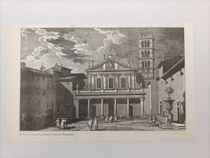Clipping Illustrazione Roma Giuseppe Vasi Basilica Santa Cecilia in Trastevere - Picture 1 of 1