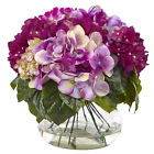 Mixed Hydrangea W/Vase Liquid Illusion Beauty Floral Decor 11"H