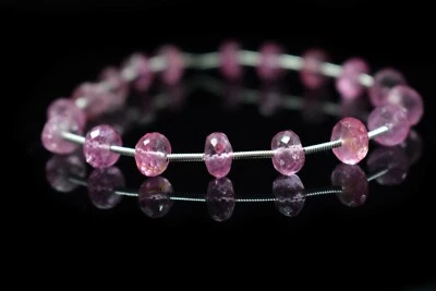 Hermosas cuentas sueltas de piedras preciosas facetadas con forma de rondelle de topacio rosa 7-8 mm hilo de 8" Foto 1 de 4
