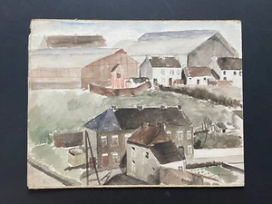 Original Pol Bury Signed Village View Watercolor - Picture 1 of 8