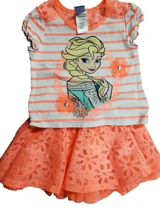 Disney Frozen Lightweight Orange White 2PC Skirt Tshirt Set size 6 - Picture 1 of 9