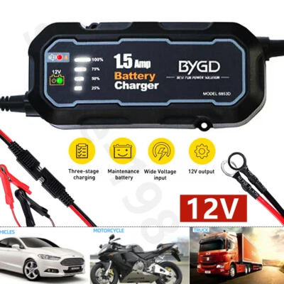 12V SAE Smart Motorcycle Motorbike Car Battery Charger Automatic Smart Trickle - Image 1 of 4
