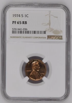 1974 S LINCOLN CENT PROOF 1C PF65 RB; NGC PR65; SKU 2601 - Image 1 of 4