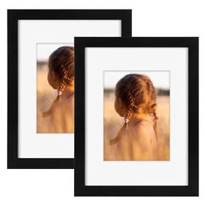 9x12 Picture Frame with Mat for 6x8 HD Glass Wall Mount Black 2 Pack - Picture 1 of 7