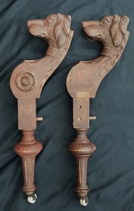 Rare Set of Hand Carved Dog Shaped Furniture Legs with Casters 24" x 8" GS00164 - Picture 1 of 20