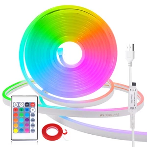 USB Neon LED Strip Streifen Selbstklebend 5V RGB Flex Schlauch Lichtband Dimmbar - Bild 1 von 27