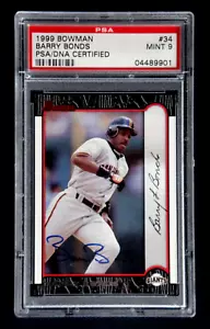 BARRY BONDS SIGNED 1999 BOWMAN BASEBALL CARD #34 PSA/DNA AUTOGRAPH GRADE MINT 9 - Picture 1 of 2