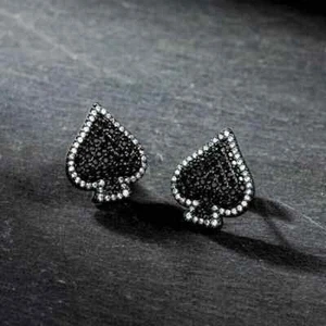 1.50Ct Round Cut Black Lab Created Cluster Stud Earrings 14K White Gold Plated - Picture 1 of 4