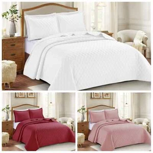 3 Piece Bedspread Bed Throw Bedding Set Single Double King Quilted Throw & Shams - Picture 1 of 7