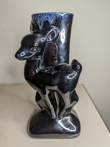 Van Briggle Fawn Deer Vase Black Vintage Colorado Springs - Picture 1 of 10