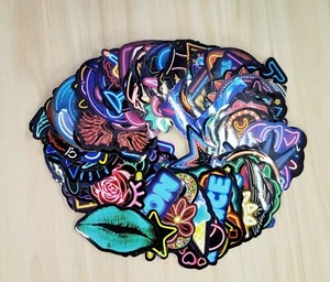 Lot Of over 100 Vintage Style Neon Vinyl Stickers - Picture 1 of 5