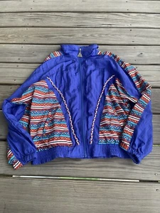 vintage 90s Wilson women's  Colorblock Purple Aztec Windbreaker Jacket S - Picture 1 of 3