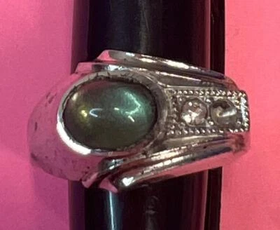 Anillo de plata esterlina ESPO firmado de colección con circonita cúbica y piedra de vidrio verde talla 6 Foto 1 de 3