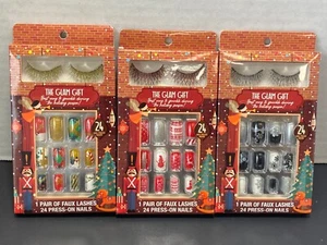 3 Pack Glam Christmas Gift Faux Glitter Lashes + 24 Press On Nails x 3 boxes - Picture 1 of 7