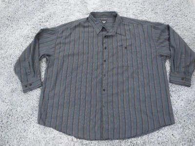 Camisa Haggar Para Hombres 4XB Gris Rayas Poliéster Lujo Microfibra Bolsillo Abotonable Foto 1 de 4