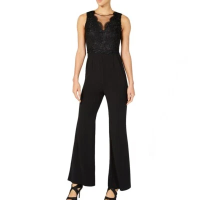 ADRIANNA PAPELL NUEVO Mono Para Mujer Negro Encaje Corpiño Malla Crepé 22W TEDO Foto 1 de 2