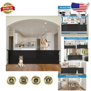 Versatile 90-Inch Retractable Mesh Gate for Babies & Dogs - Lightweight Design - Picture 1 of 9