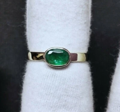 14K Gelbgold Smaragd Ring 0.9 Karat Smaragd Band Smaragd Zierliche Ring Damen - Bild 1 von 4