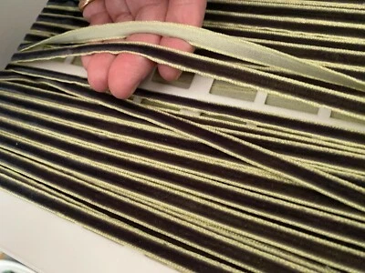 vintage velvet rayon 1/4" ribbon reversible dark moss yellow brown 1yd France - Image 1 of 4