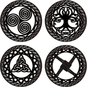 Celtic Symbol Wall Decor 4 Pcs Celtic Cross Knot Triple Spiral Symbol Wood Sign - Picture 1 of 6