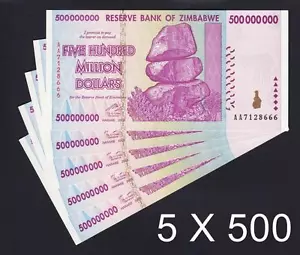 Zimbabwe 5 x 500 milioni di dollari 2008 SERIE - AA Pick-82 UNC (spedizione dal Canada) - Foto 1 di 1