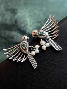 Oxidized Bird Shape Antique Stud Earring - Picture 1 of 2
