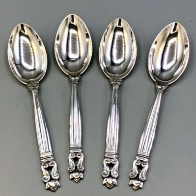 Juego de 4 cucharas soperas ovaladas de plata de ley Bellon de Georg Jensen 6,75", marcas antiguas Foto 1 de 4