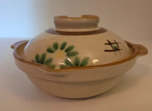 Japanese Donabe Pot & Lid Clay Pot Cooking Oven Safe 7.5” X 2.5” Floral - Picture 1 of 4