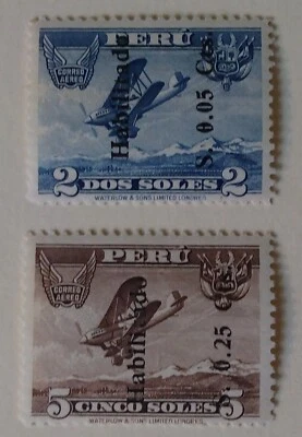 Estampillas de correo aéreo de Perú, 1936, sc#C14-15, como nuevas, NH, OG, juego completo Foto 1 de 2