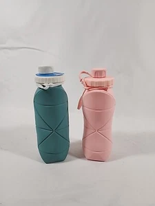 Folding Silicone Water Bottle BPA Free Gym Reusable Sports Camping Hiking 2 Pack - Picture 1 of 3